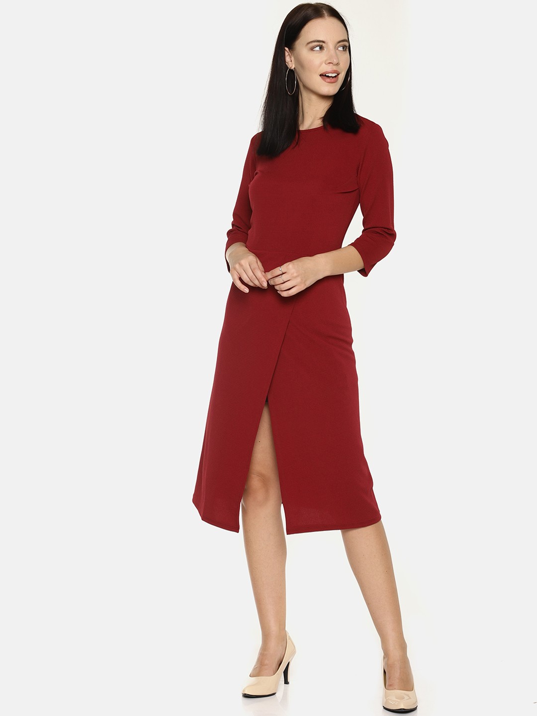 

AARA Women Maroon Solid A-Line Dress