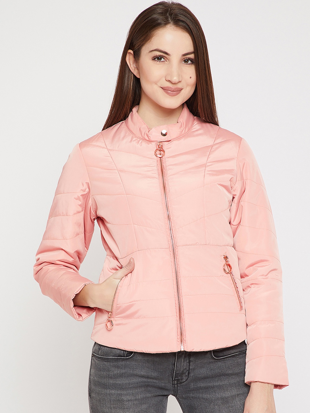 

Marie Claire Women Peach-Coloured Solid Padded Jacket