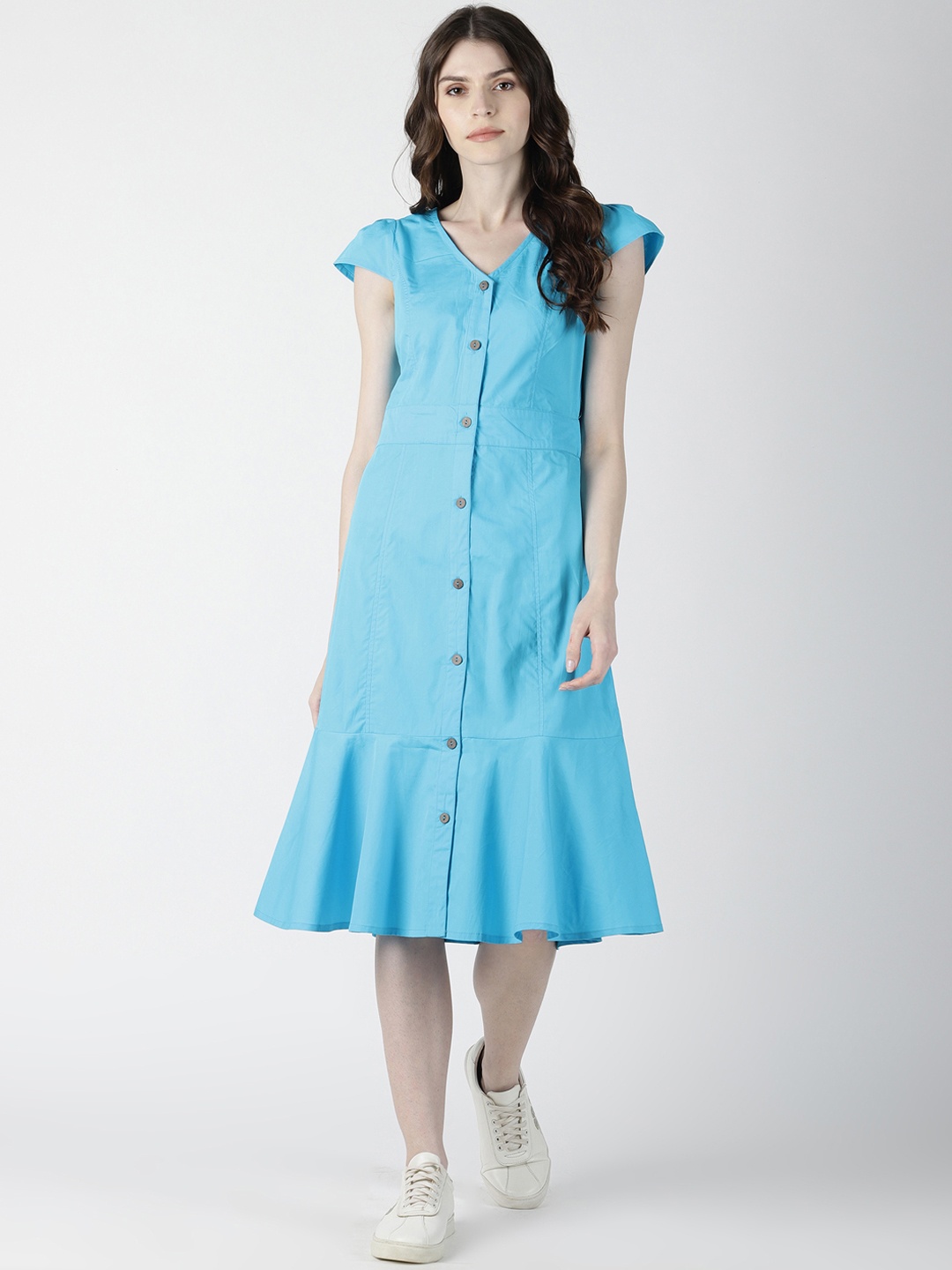 

AARA Women Blue Solid A-Line Midi Dress
