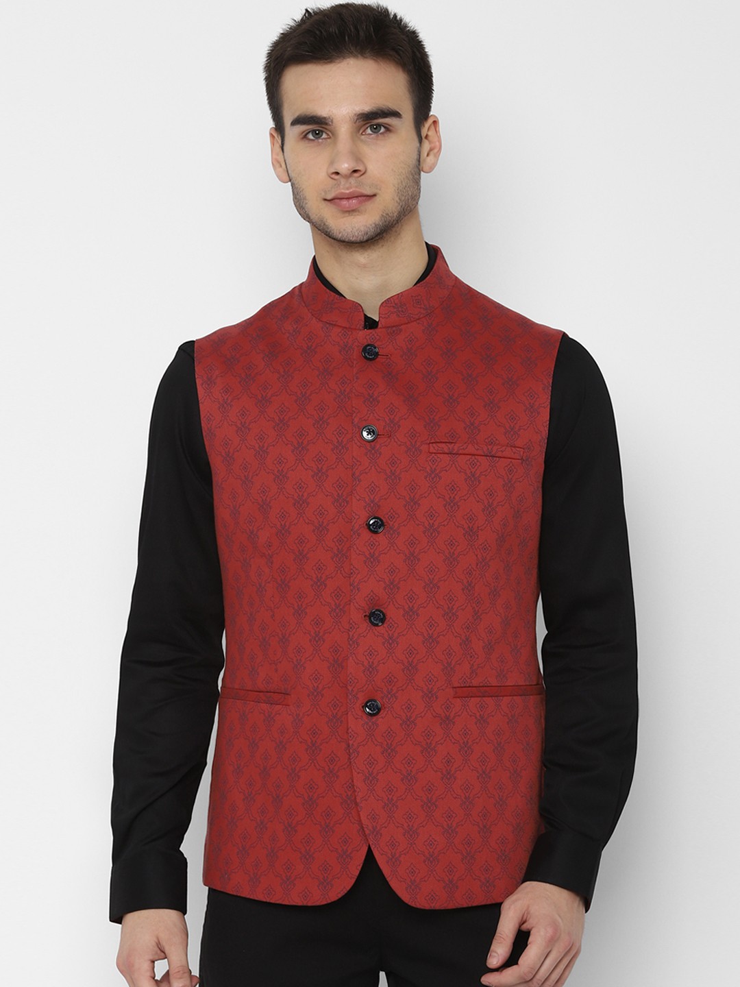 

Allen Solly Men Red Printed Nehru Jacket