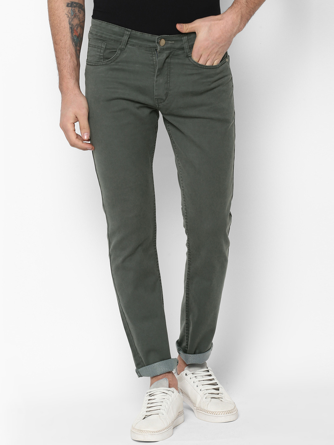 

Urbano Fashion Men Olive Green Slim Fit Mid-Rise Clean Look Stretchable Jeans