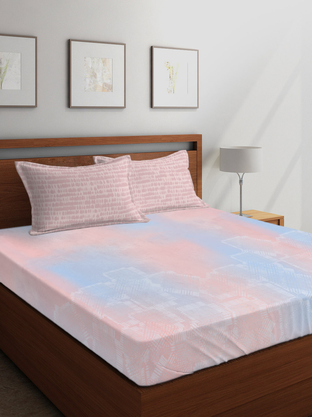 

Boutique Living India Pink & Blue Abstract 300 TC Cotton 1 King Bedsheet with 2 Pillow Covers