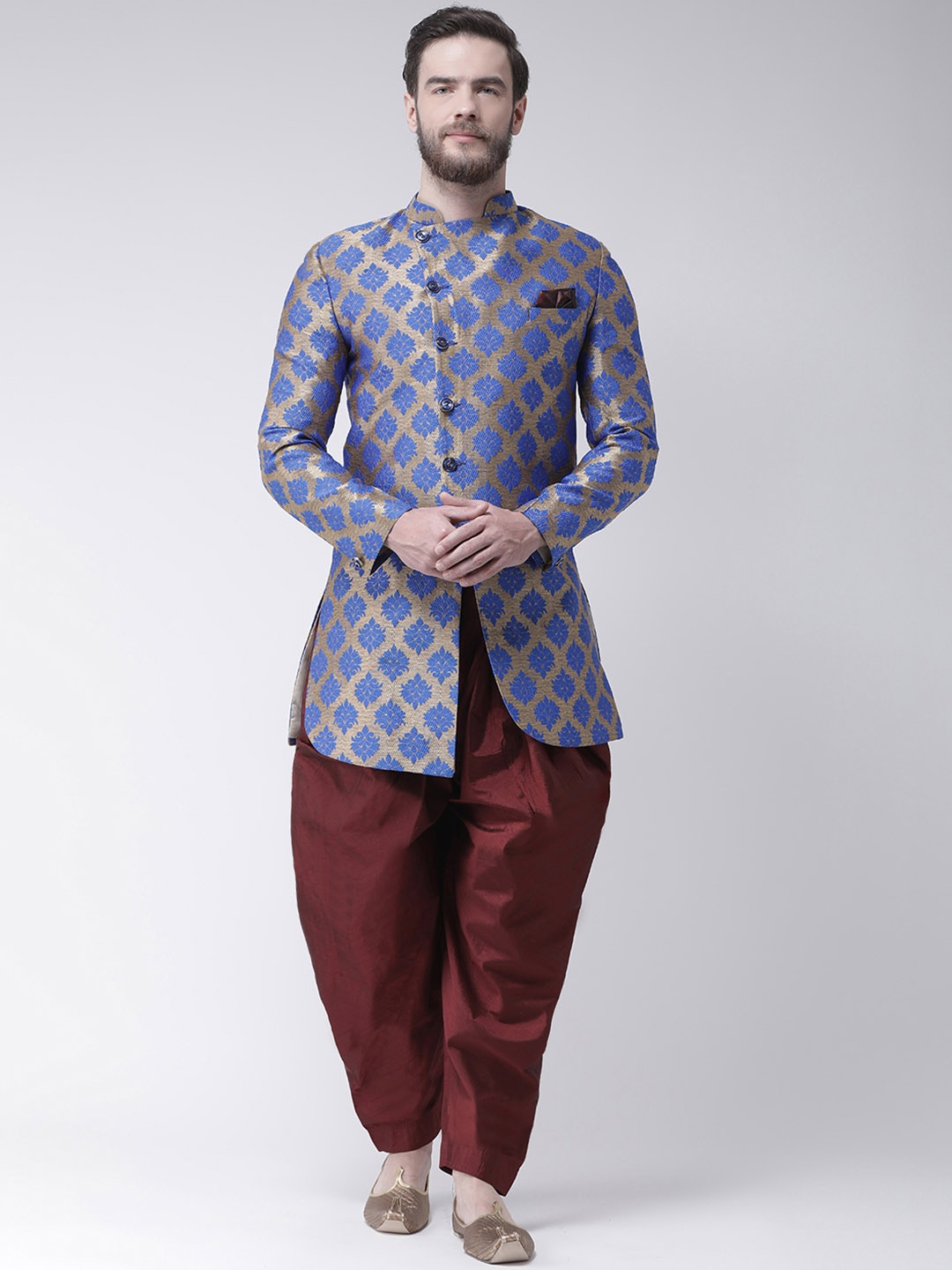 

Hangup Men Blue & Maroon Printed Sherwani Set