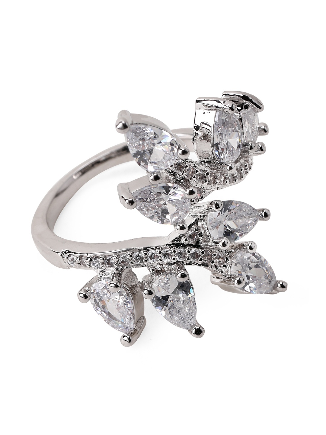 

Rubans Women Silver-Toned AD Stone-Studded Adjustable Finger Ring