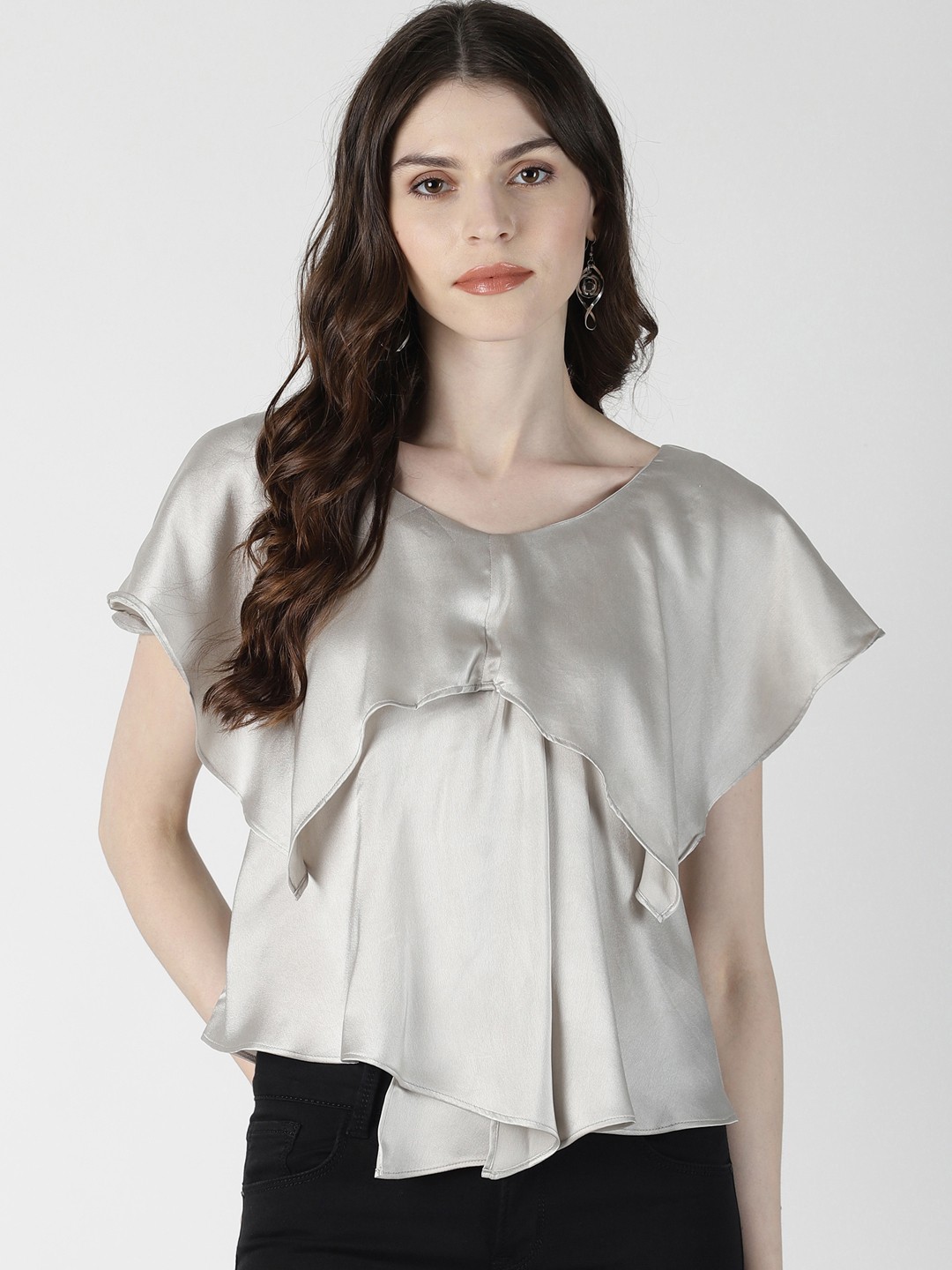 

AARA Women Silver-Toned Solid A-Line Satin Top