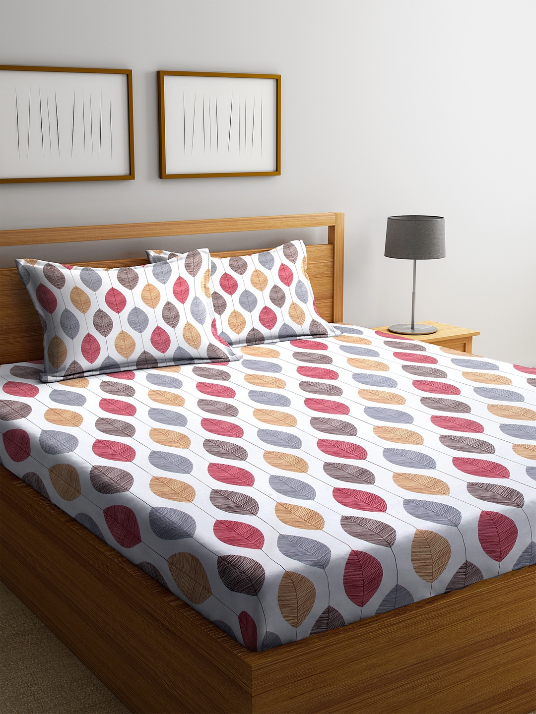

Cortina Multicoloured Geometric 144 TC Cotton 1 King Bedsheet with 2 Pillow Covers, Multi