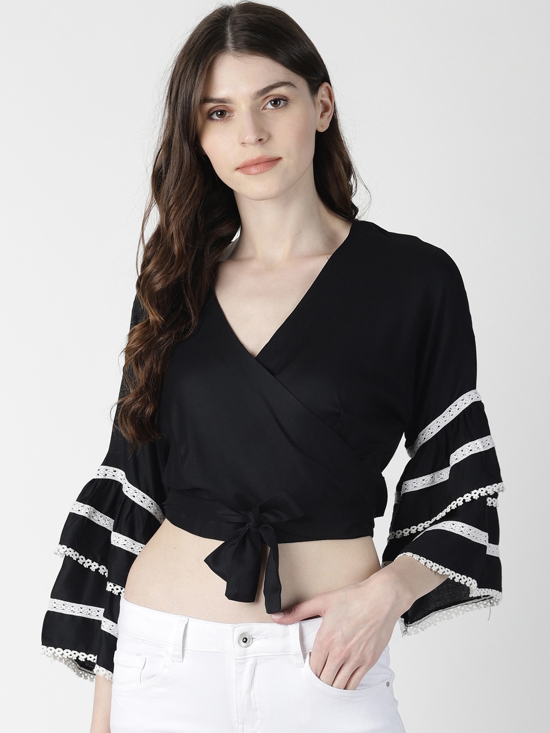 

AARA Women Black Solid Wrap Top