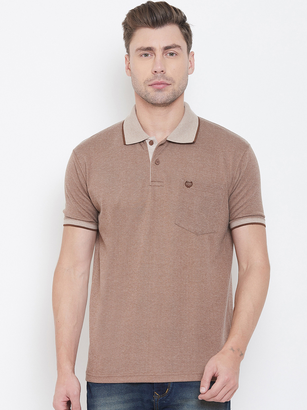 

Duke Men Brown Solid Polo Collar T-shirt