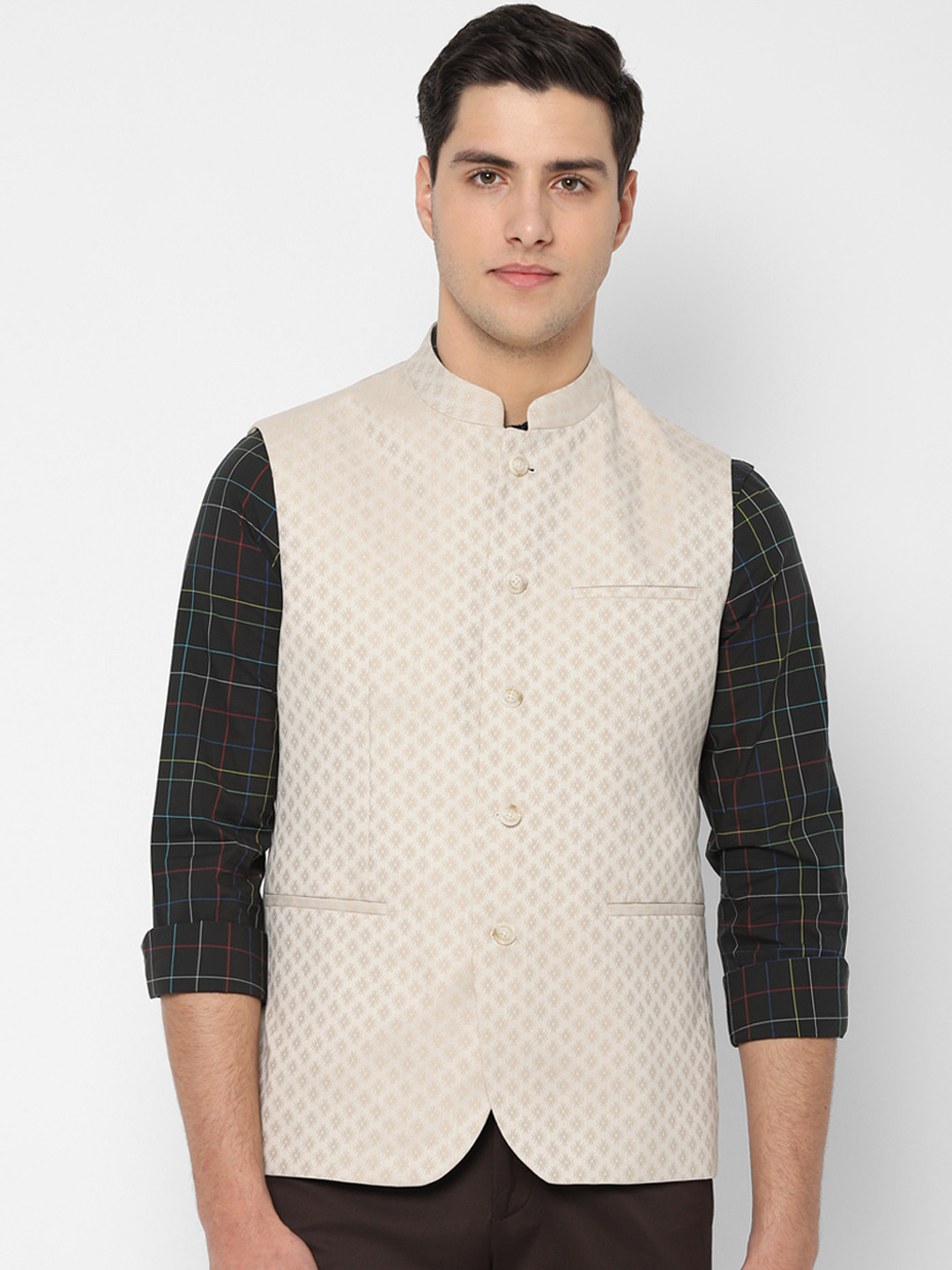 

Allen Solly Men Beige Woven Design Nehru Jacket