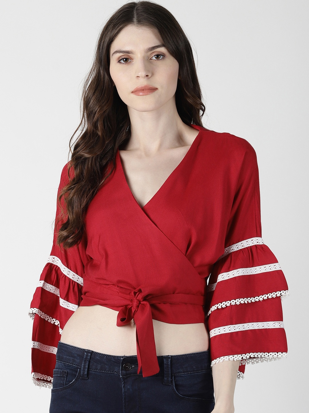 

AARA Women Maroon Self Design Wrap Top