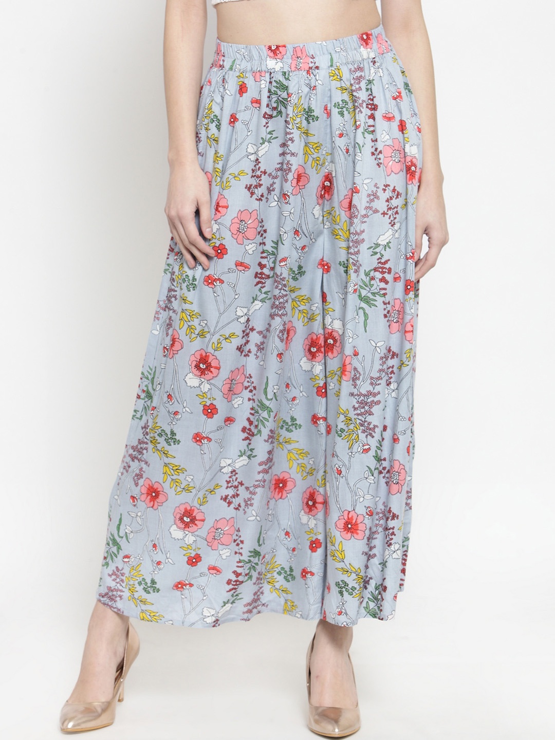 

Sera Women Blue & Peach-Coloured Printed Flared Palazzos