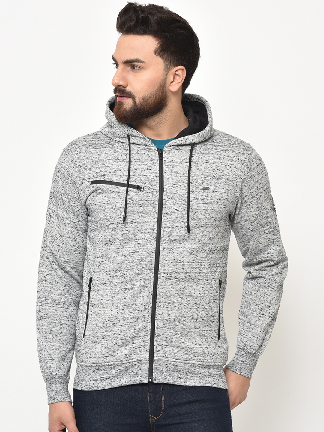 

Duke Men Grey Solid Hooded Sweatshirt