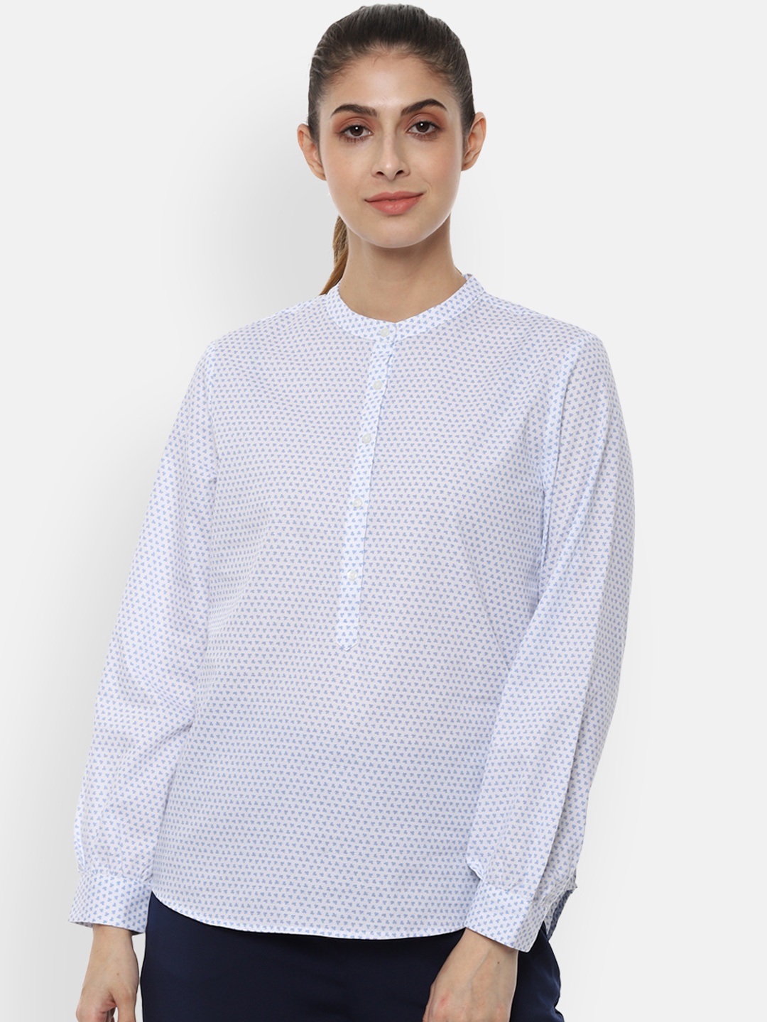 

Van Heusen Woman Women Blue Printed Shirt Style Pure Cotton Top
