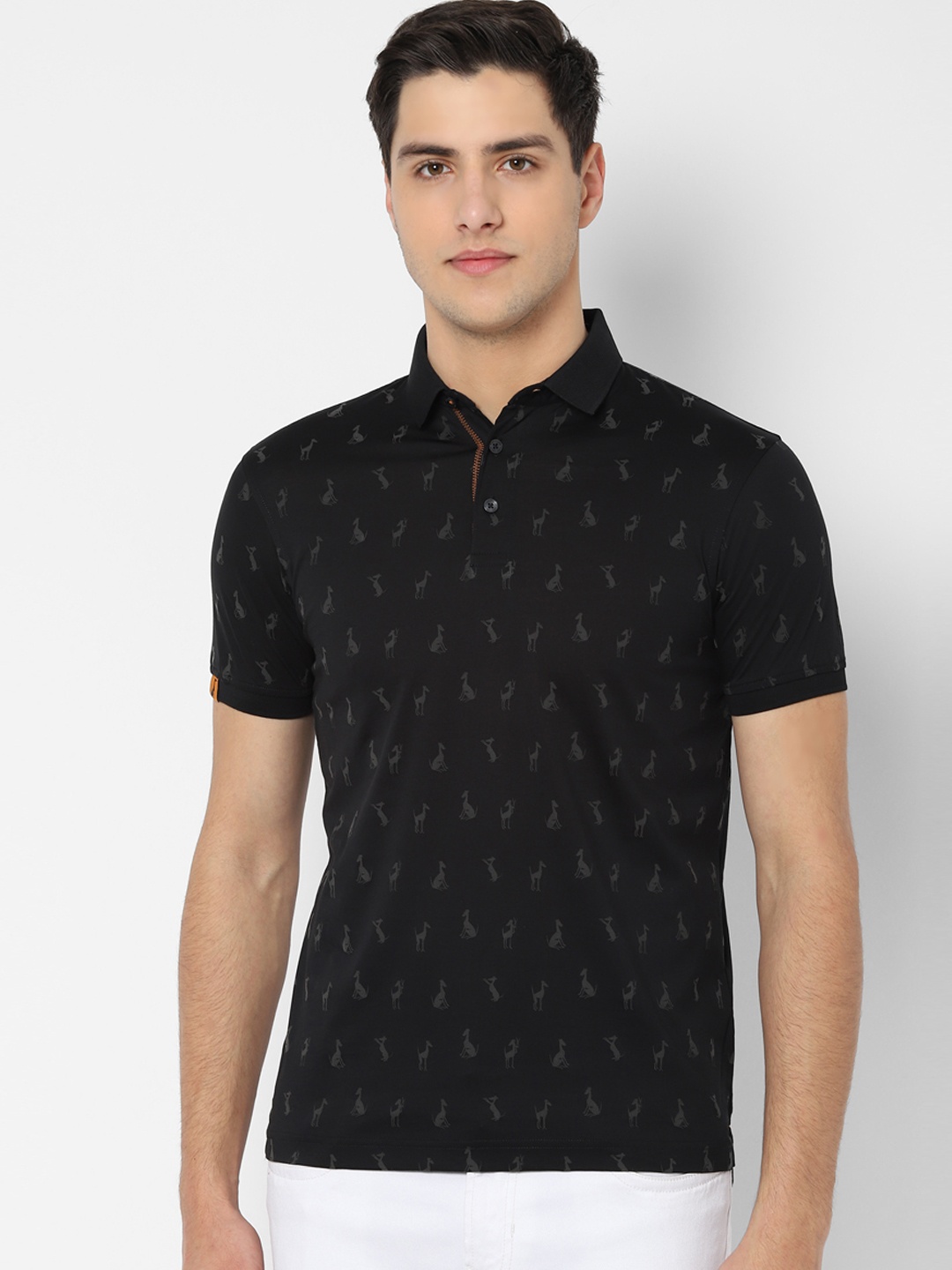 

SIMON CARTER LONDON Men Black Printed Polo Collar Pure Cotton T-shirt