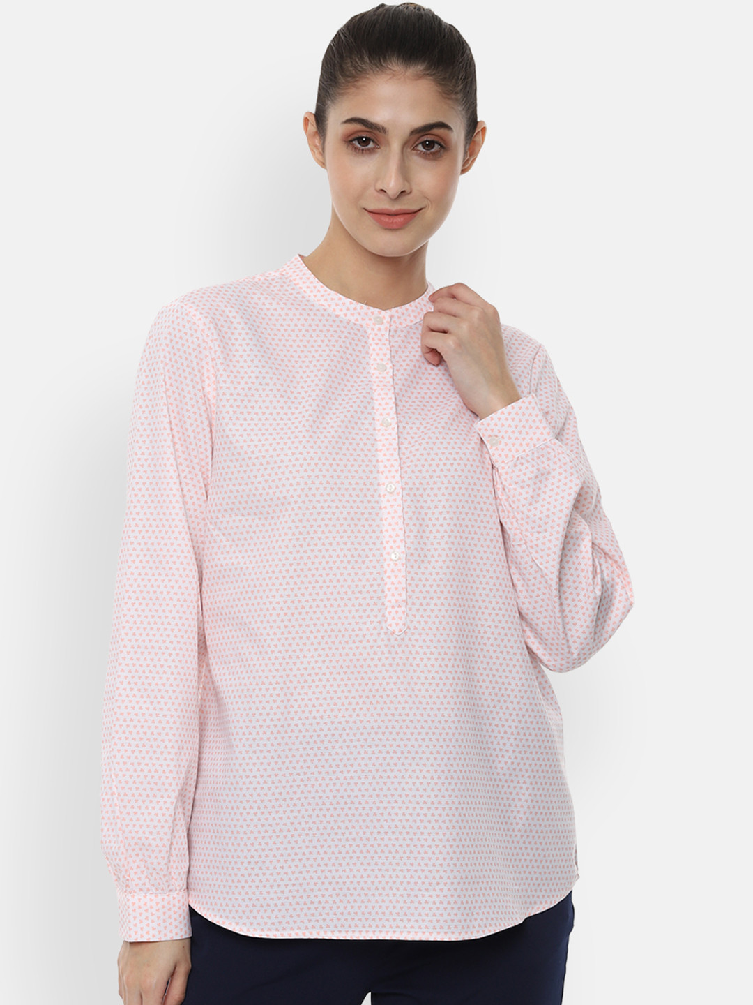 

Van Heusen Woman Peach-Coloured Printed Pure Cotton Top