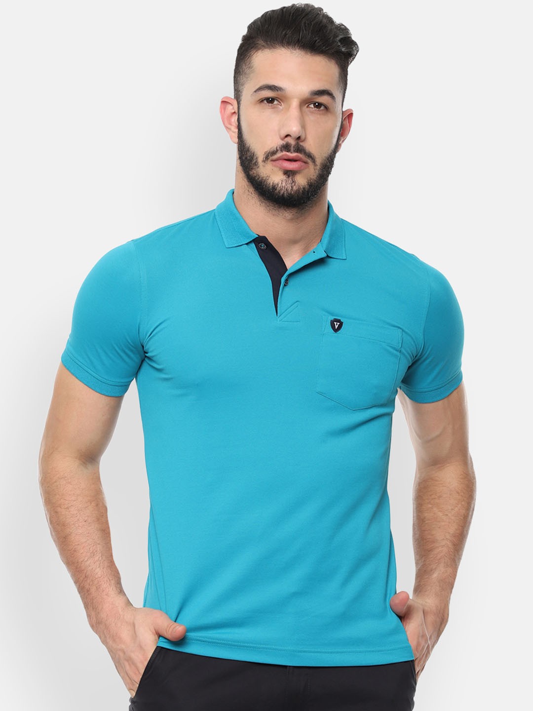 

Van Heusen Sport Men Blue Solid Polo Collar T-shirt