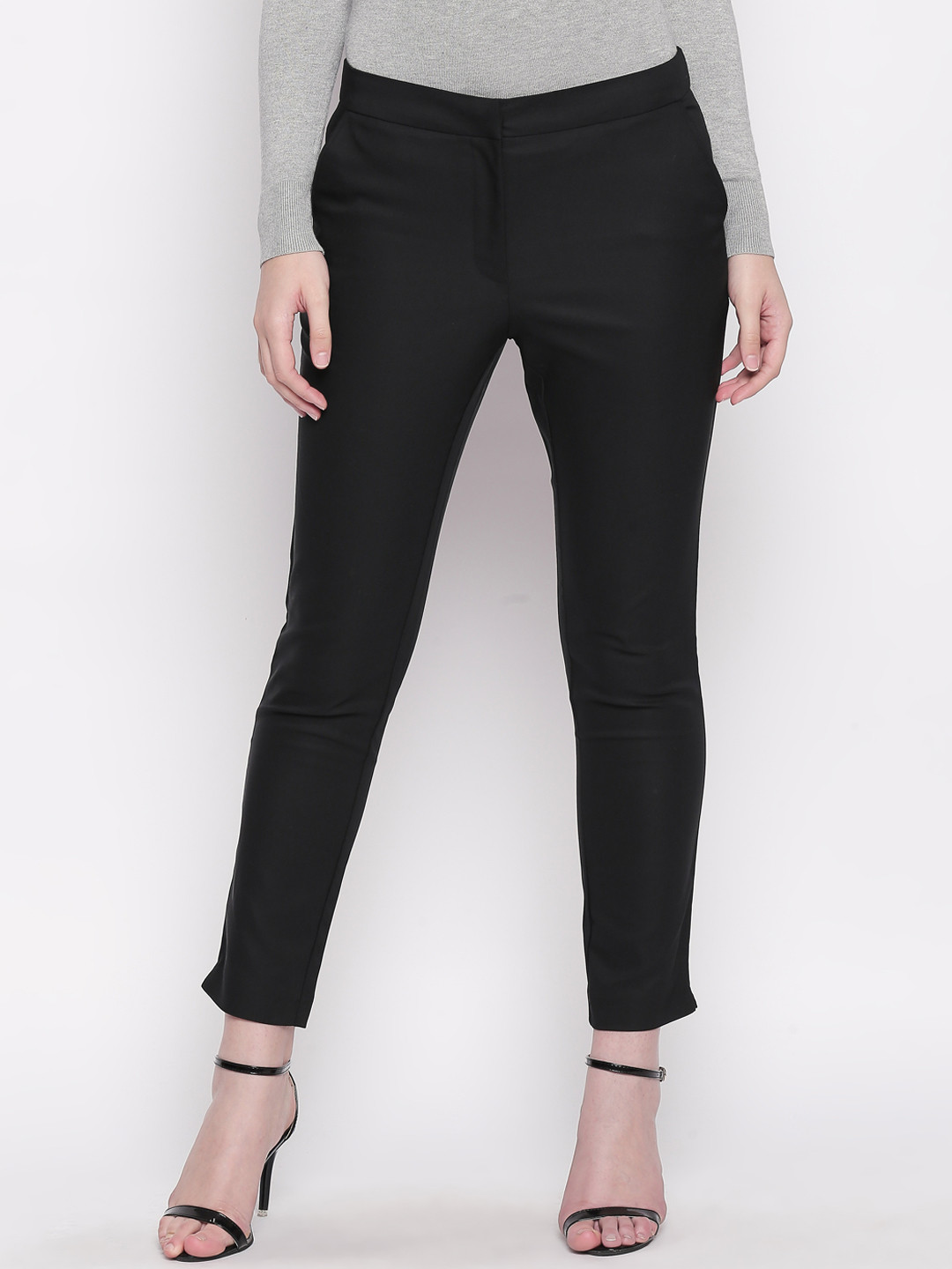 

Annabelle by Pantaloons Women Black Slim Fit Solid Cropped Formal Trousers