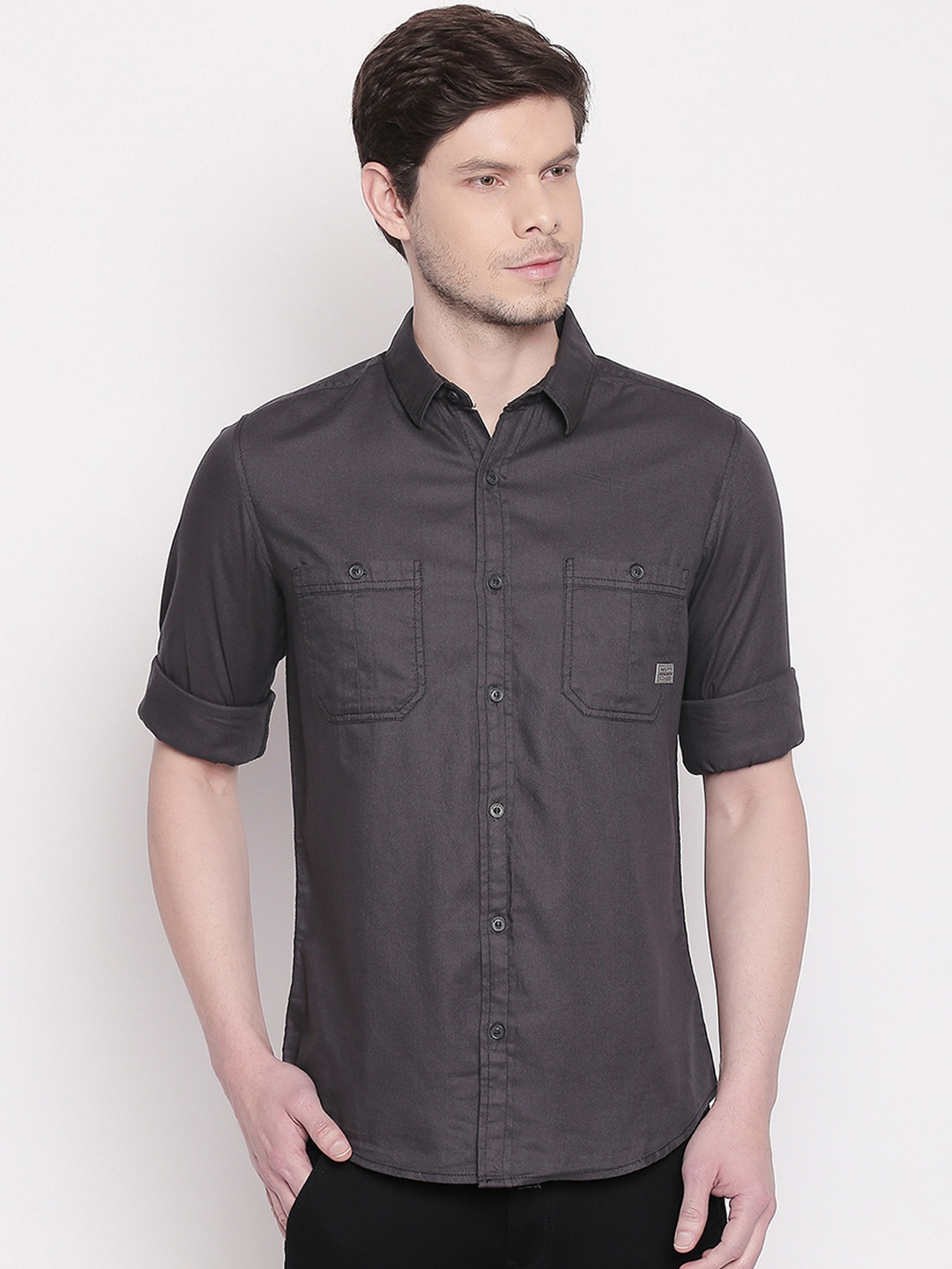 

Mufti Men Grey Slim Fit Solid Casual Shirt