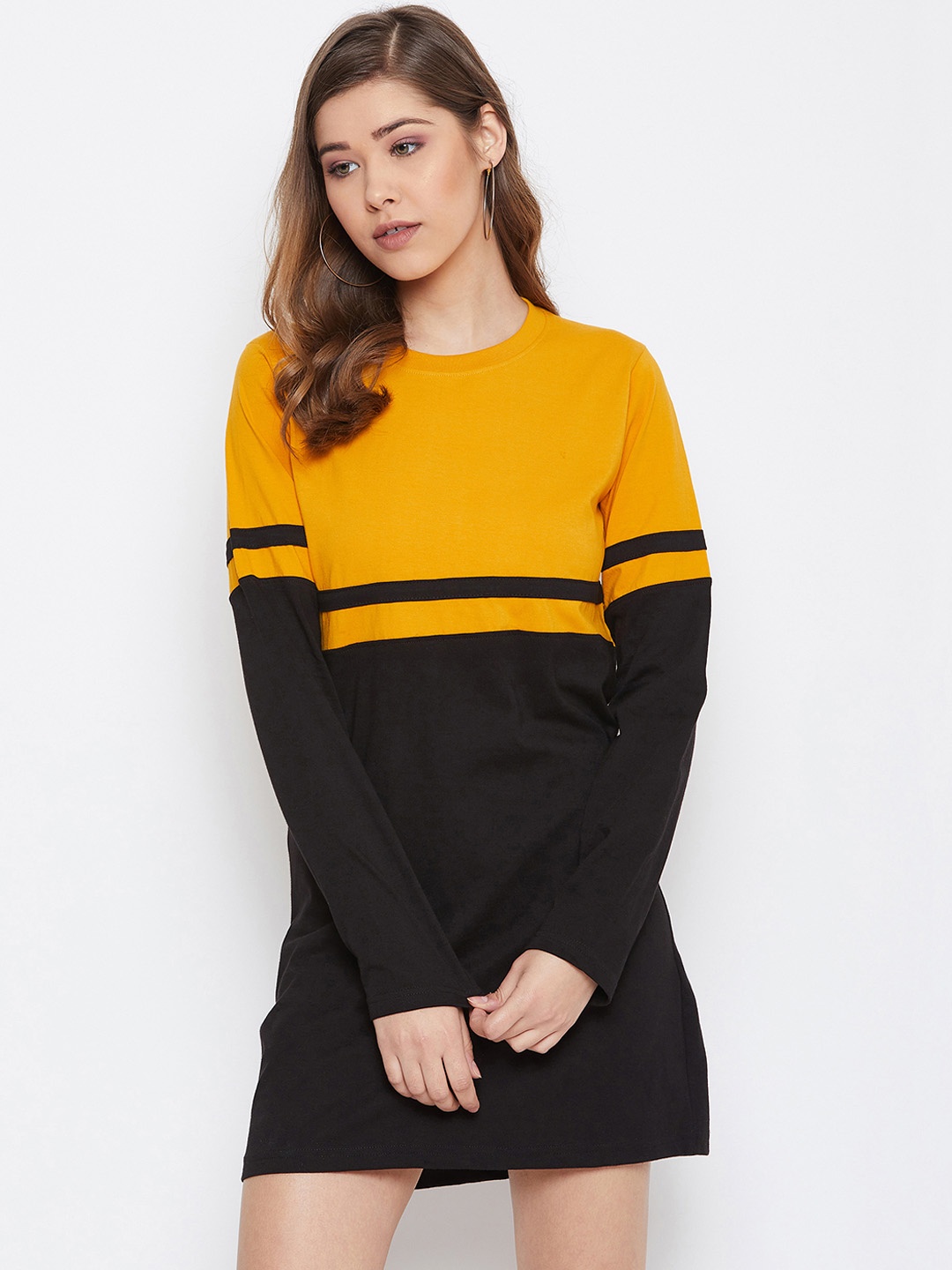 

The Dry State Women Mustard Colourblocked T-shirt Dress