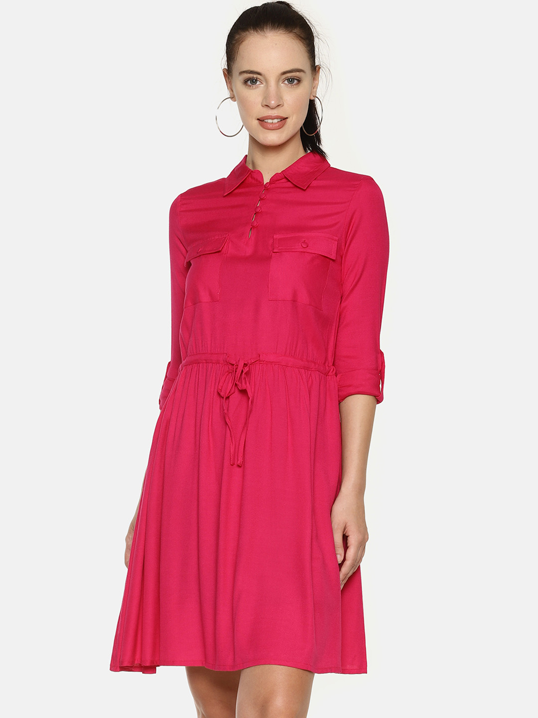 

AARA Women Pink Solid Shirt Dress