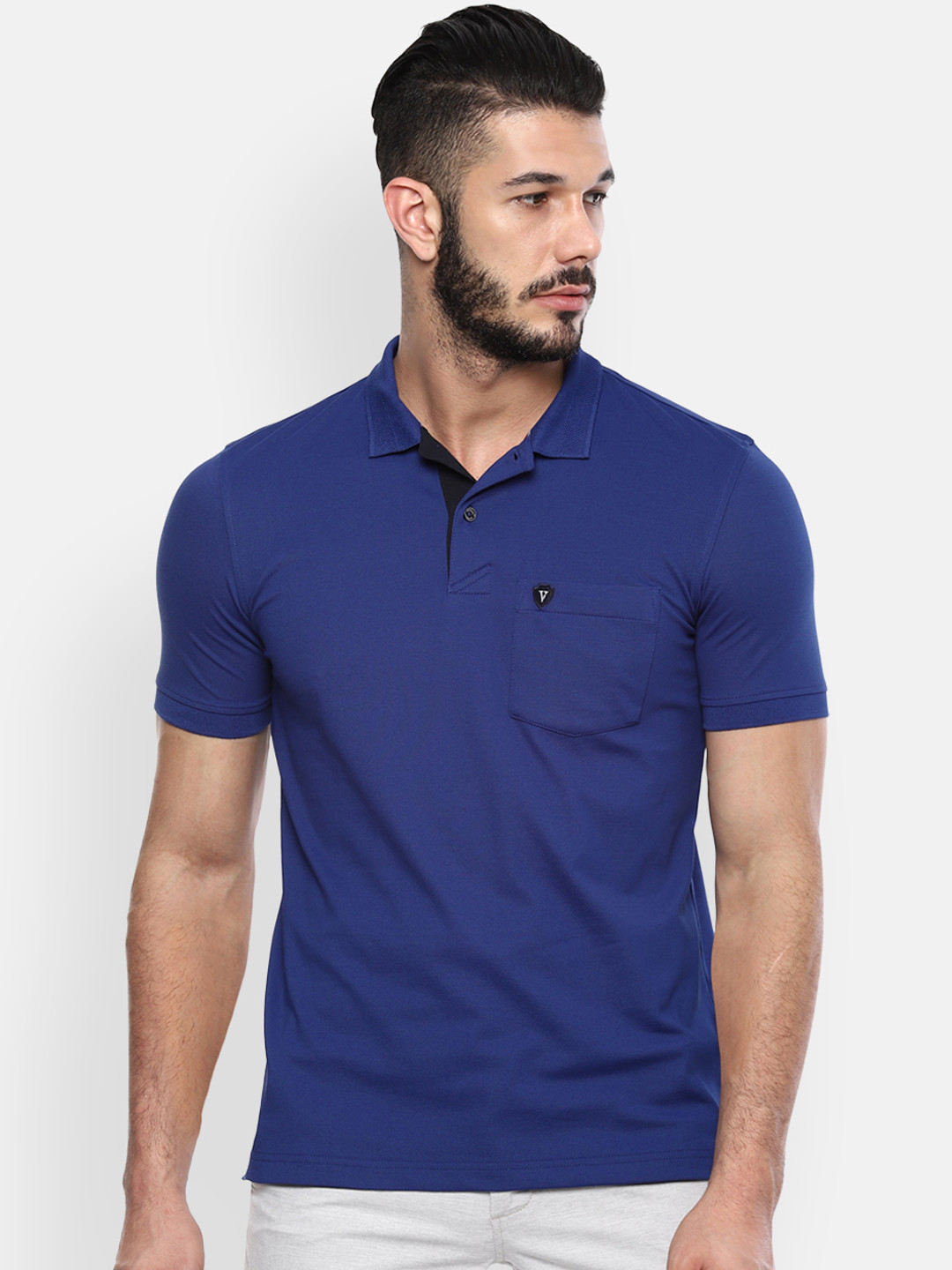 

Van Heusen Sport Men Blue Solid Polo Collar T-shirt