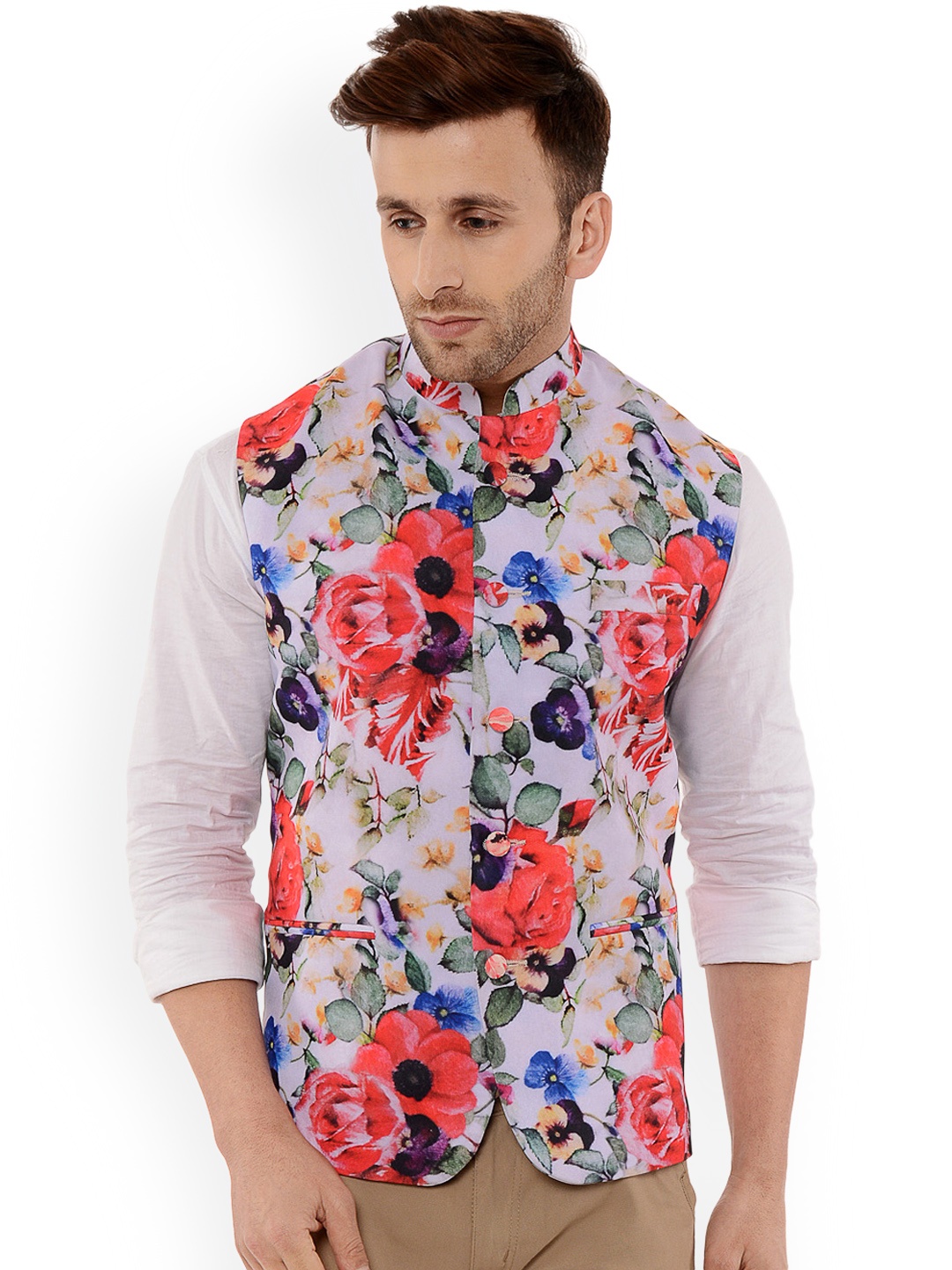

Hangup Men Multicolored Printed Nehru Jacket, Multi