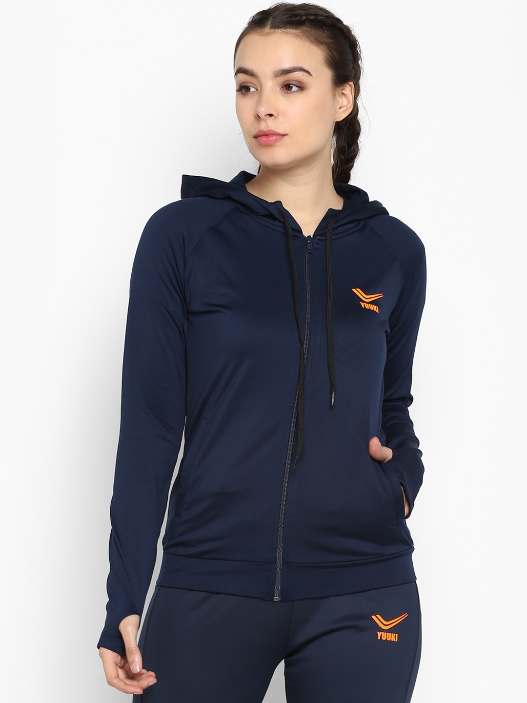 

Yuuki Women Navy Blue Solid Sporty Jacket