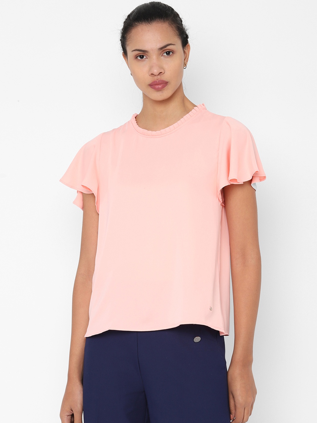 Allen Solly Woman Women Peach-Coloured Solid A-Line Top