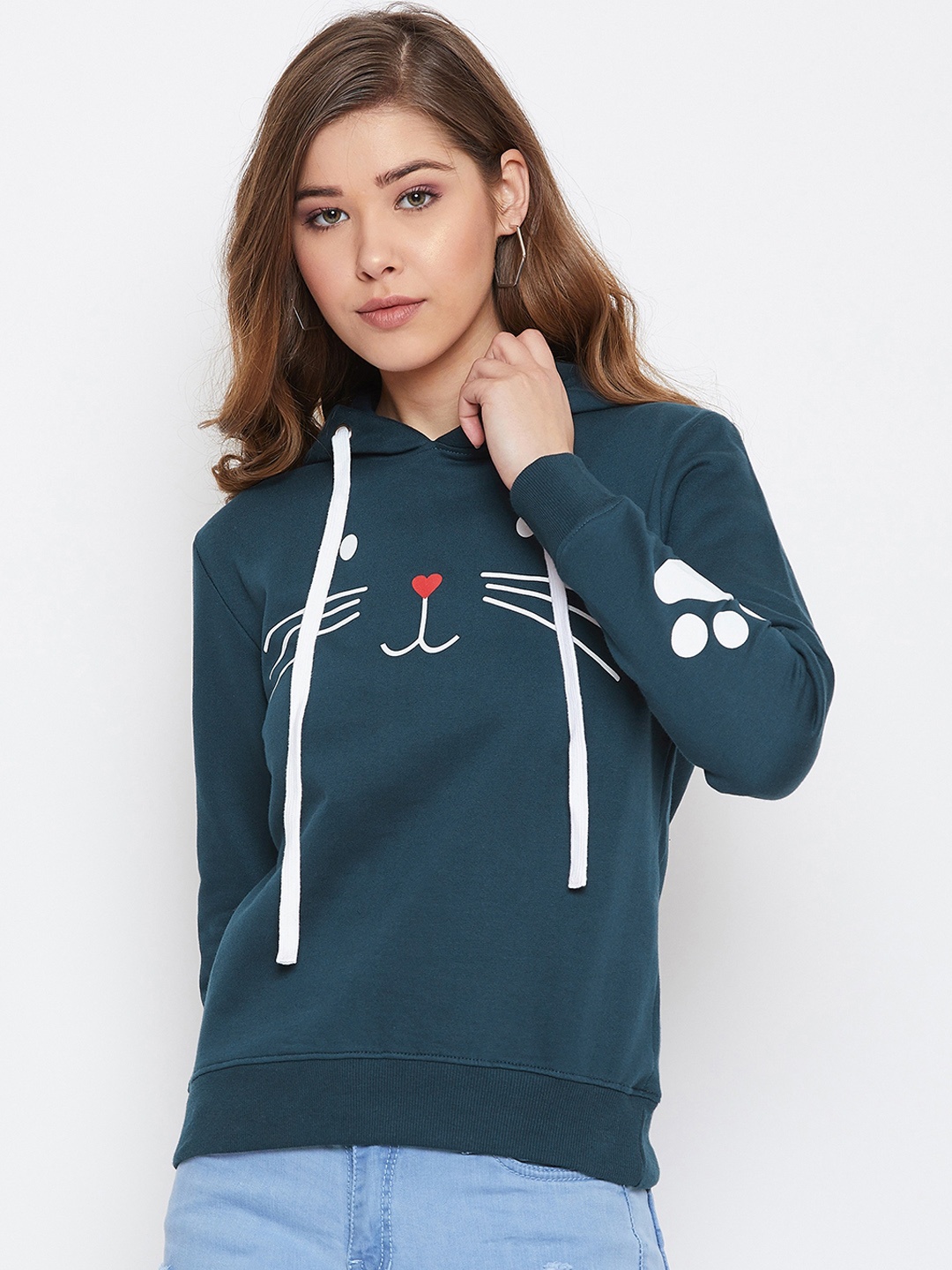 

The Dry State Women Green Printed Hooded Sweatshirt