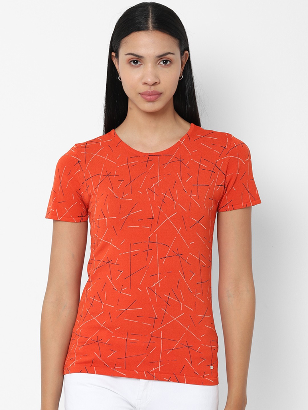 

Allen Solly Woman Orange Printed Knitted Top