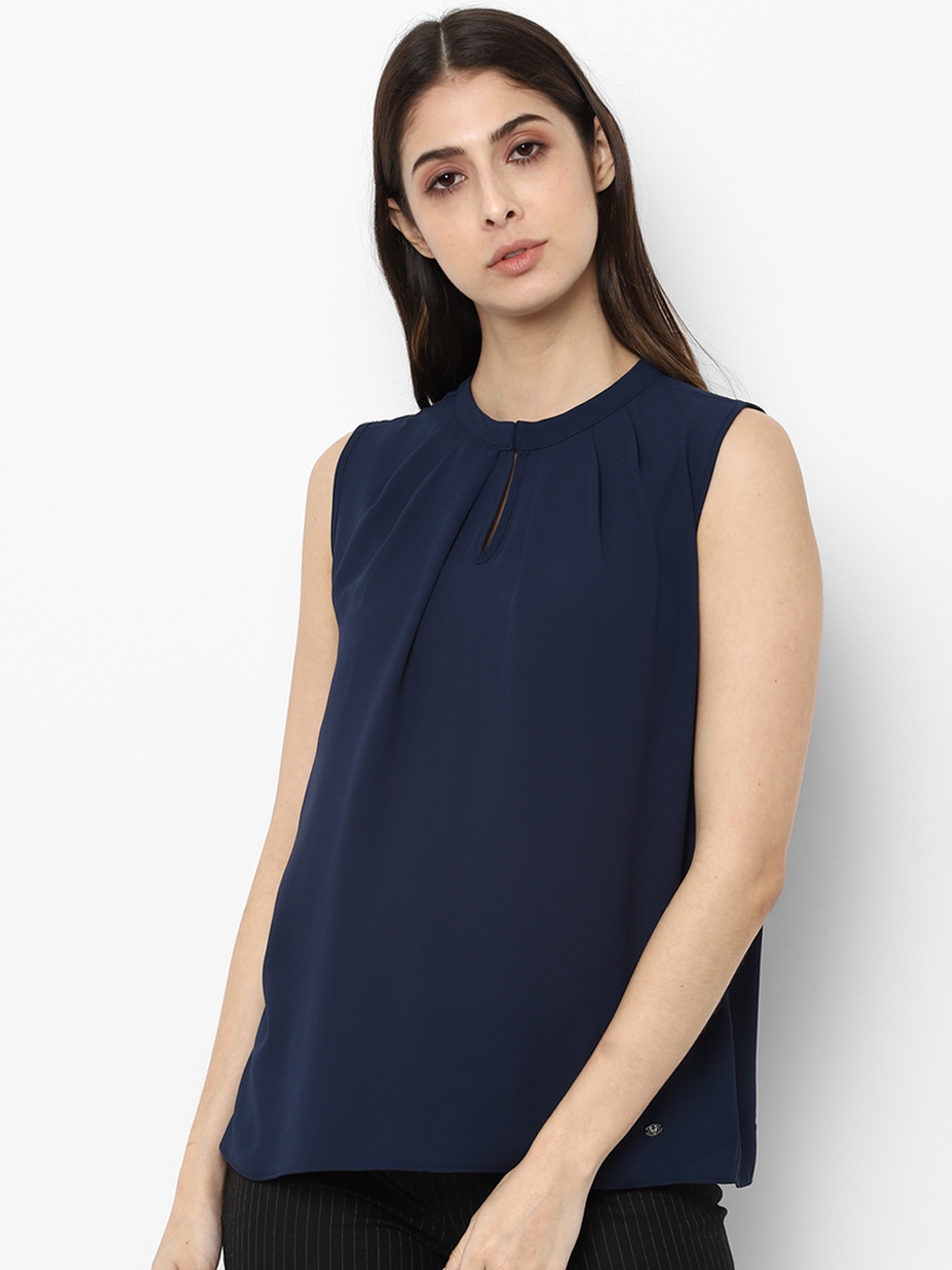 

Allen Solly Woman Navy Blue Solid A-Line Top