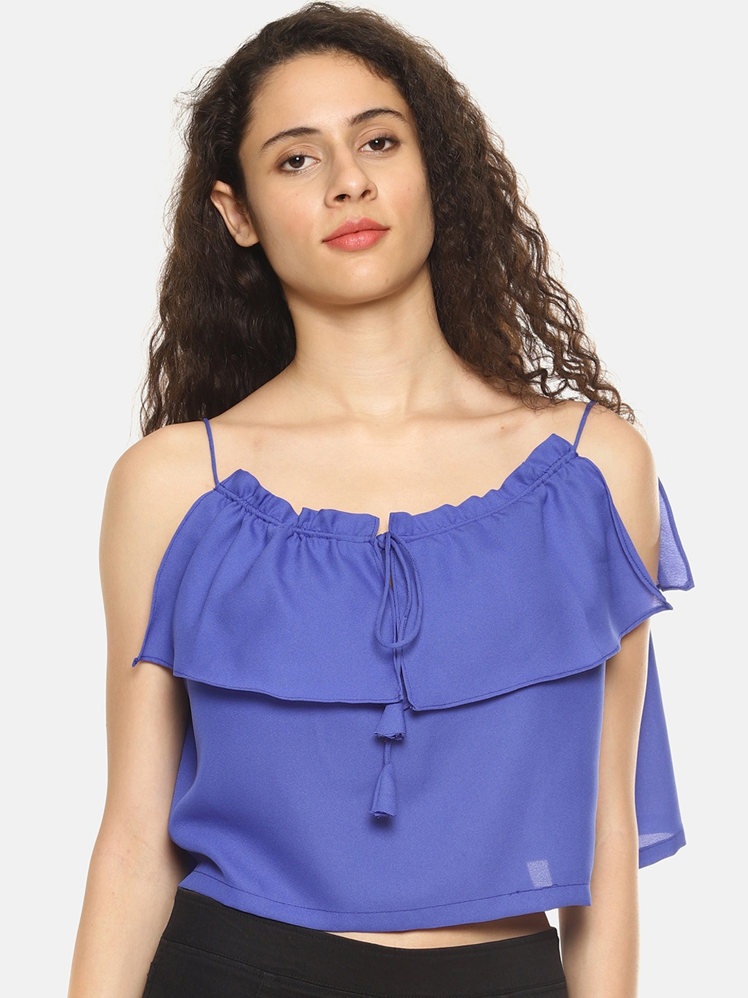 

AARA Women Blue Solid Tiered Crop Top