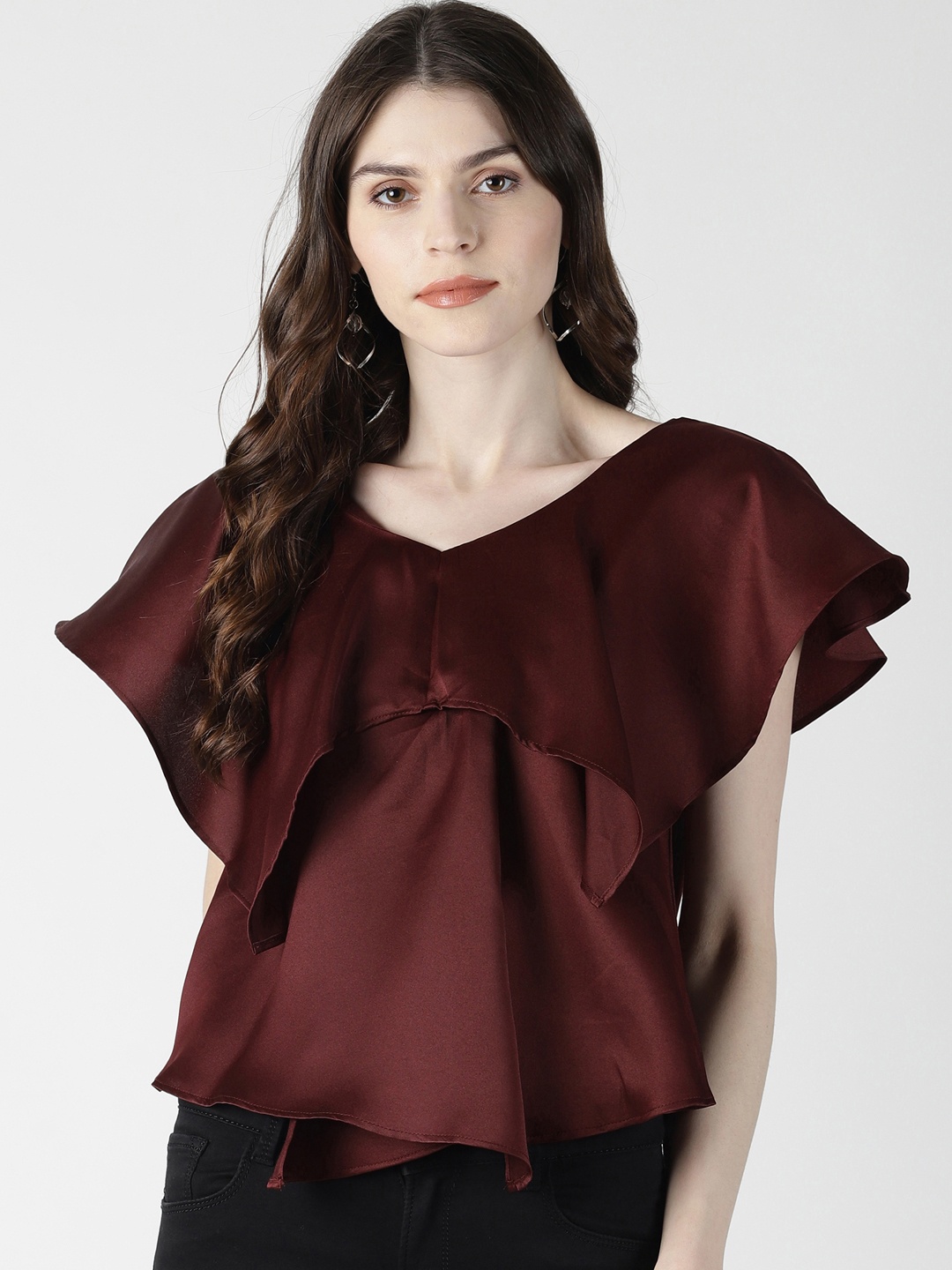

AARA Women Maroon Solid A-Line Satin Top