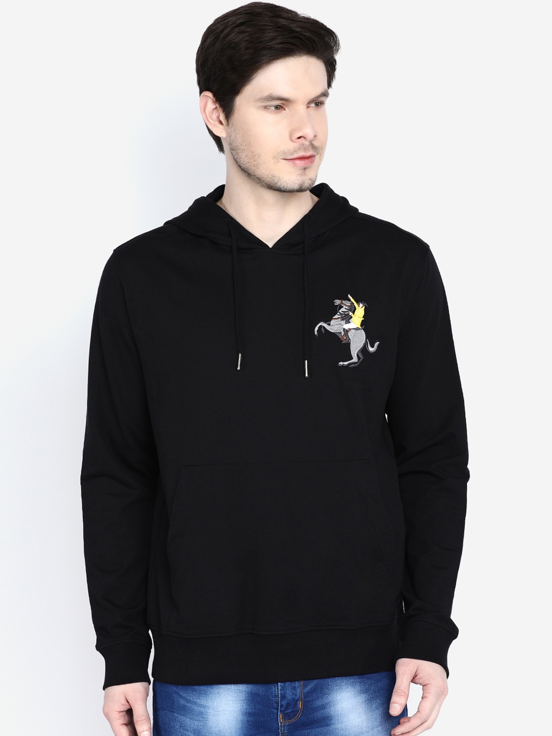 

GIORDANO Men Black Printed Hooded Sweatshirt