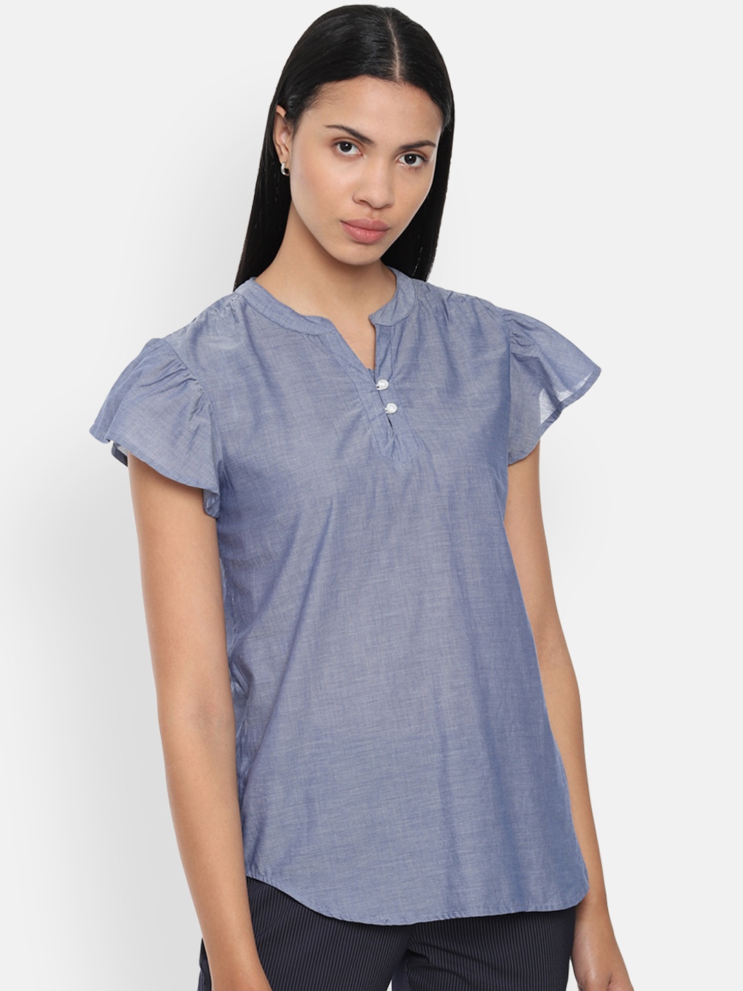 

Van Heusen Woman Blue Solid Pure Cotton Top