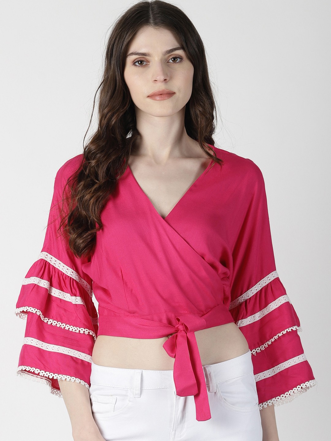 

AARA Women Pink Self Design Wrap Top
