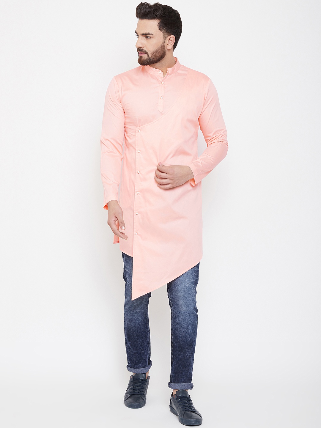 

Hypernation Men Pink Solid Straight Kurta