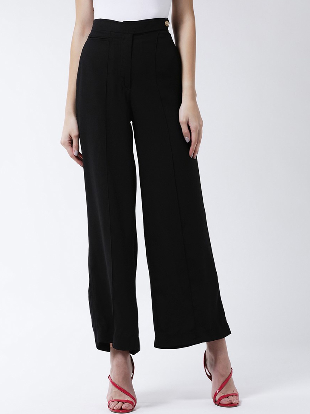 MAGRE Women Black Flared Solid Parallel Trousers