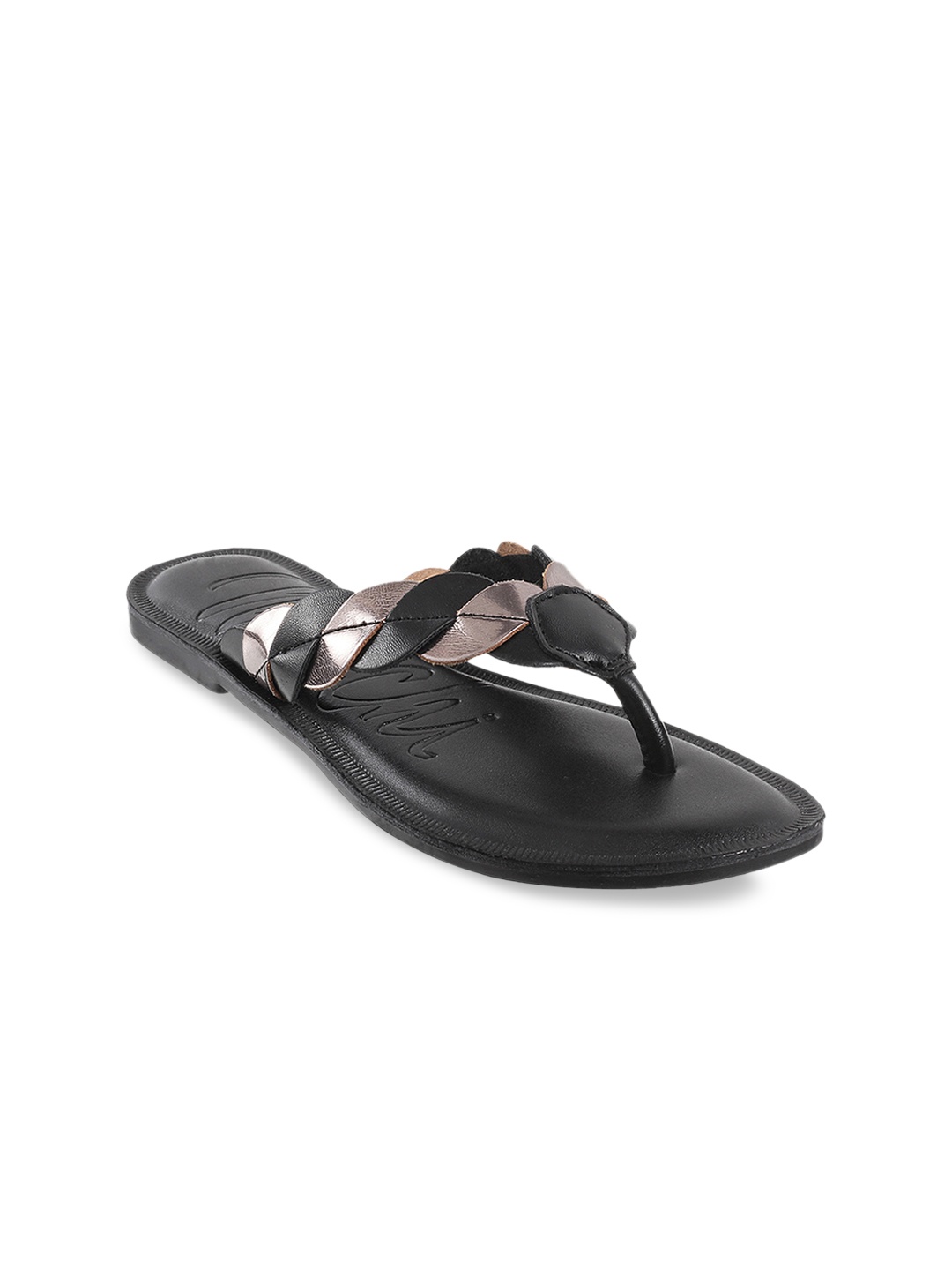 

Mochi Women Black Colourblocked T-Strap Flats