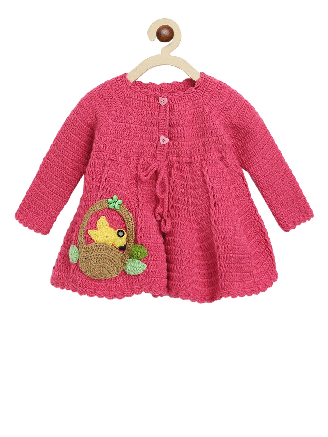 

CHUTPUT Girls Pink Hand knitted Crochet Jumper Dress