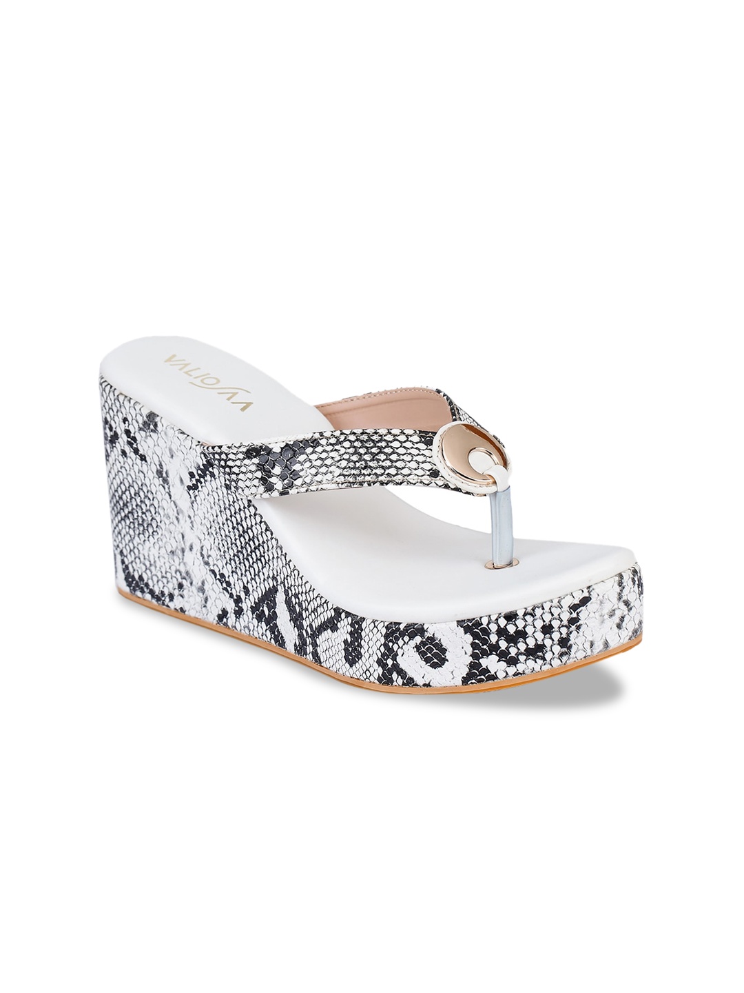 

VALIOSAA Women White & Black Textured Flatform Heels