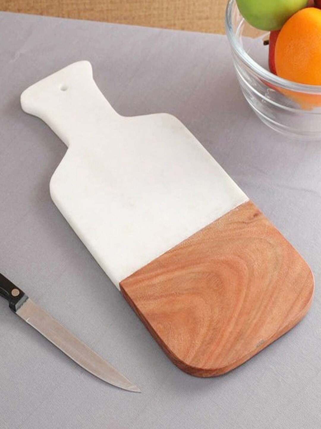 NikkisPride White & Brown Handmade Marble & Wooden Cheese Board Serving Platter