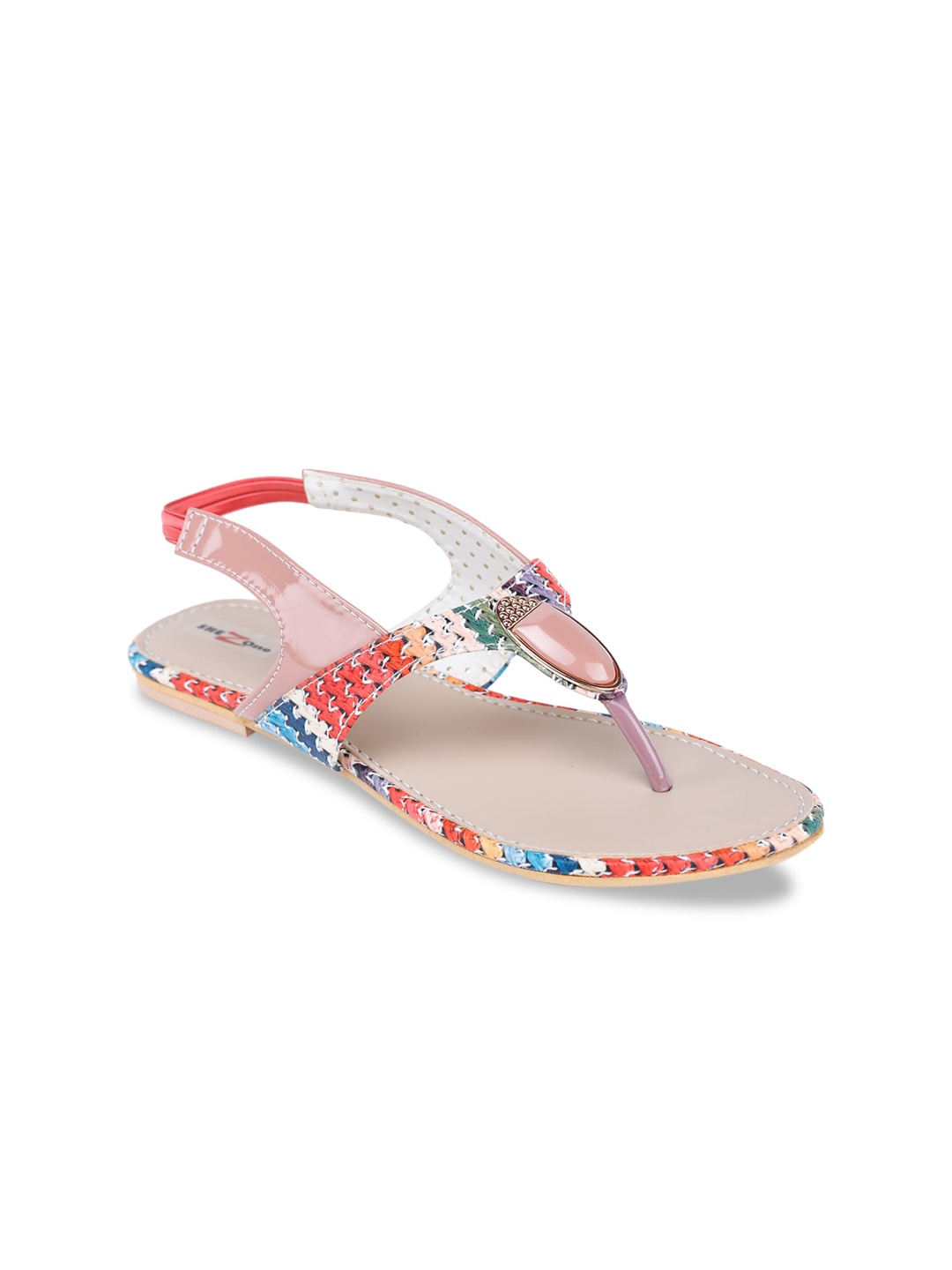 

Shezone Women Peach-Coloured & Blue Printed Open Toe Flats