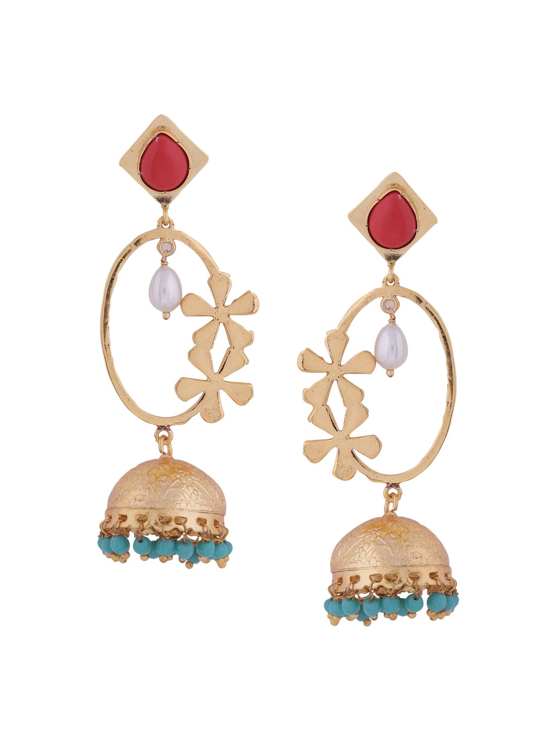 

Tistabene Gold-Plated & Red Floral Jhumkas