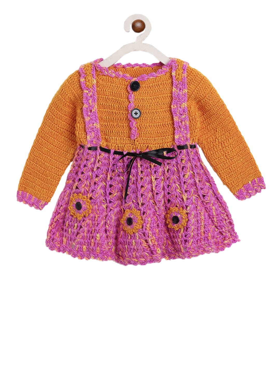 

CHUTPUT Girls Yellow & Pink Self Design A-Line Dress