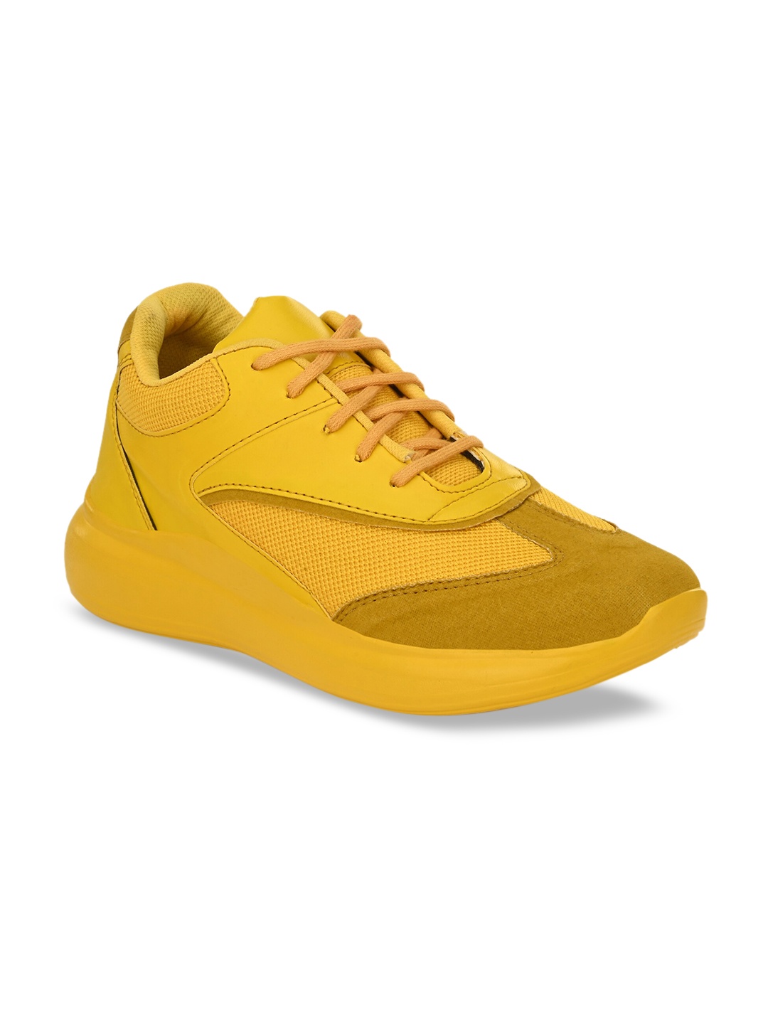 

mr.wonker Men Yellow Solid Lightweight Mid-Top Sneakers