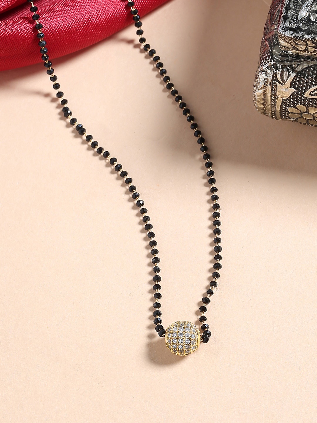 

Shoshaa Gold-Plated Black & White Stone-Studded Beaded Mangalsutra