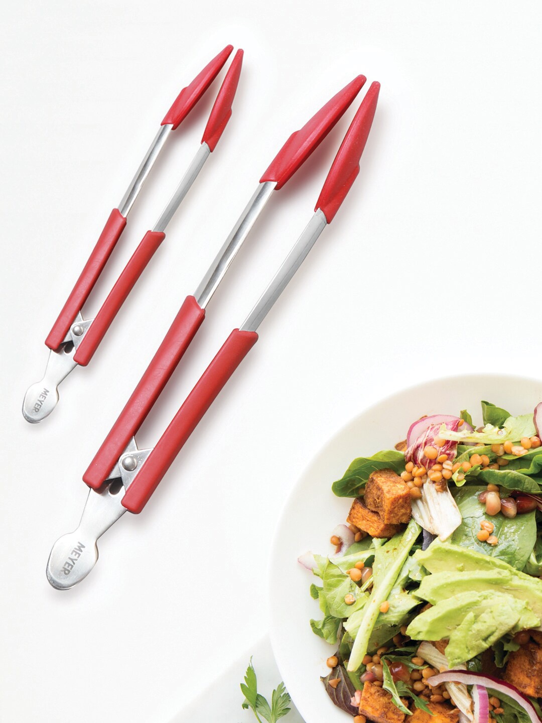 

MEYER Red & Silver Toned 2 Pieces Silicone Heat Resistant Tongs