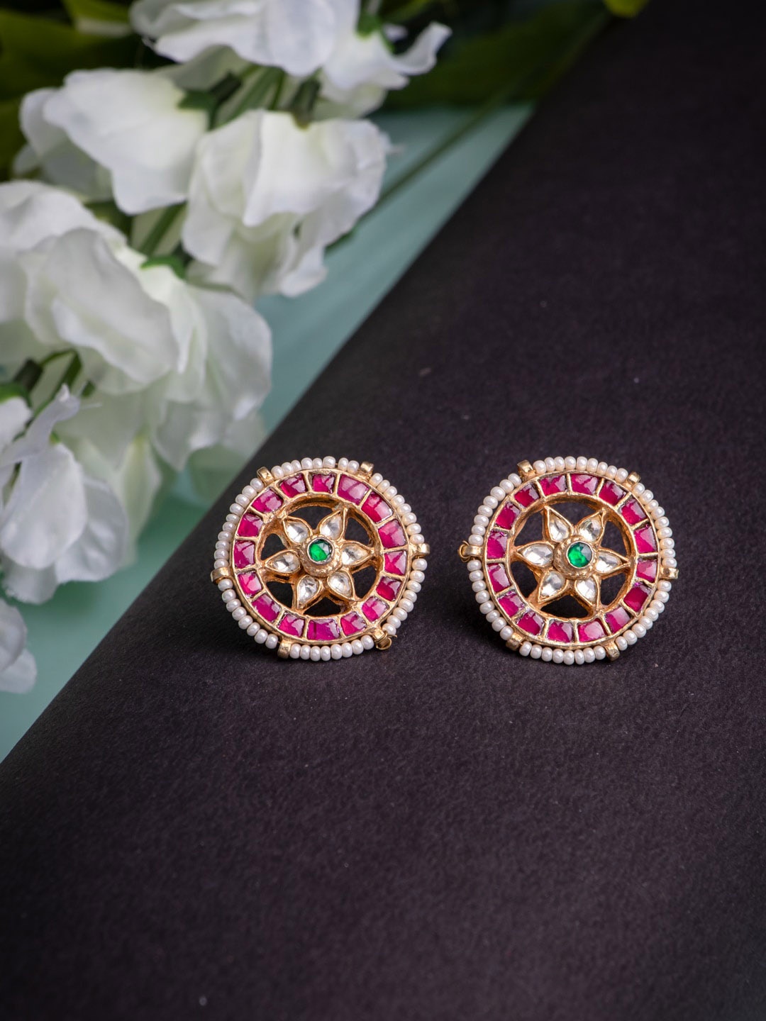 

MORKANTH JEWELLERY Pink & Green Circular Studs