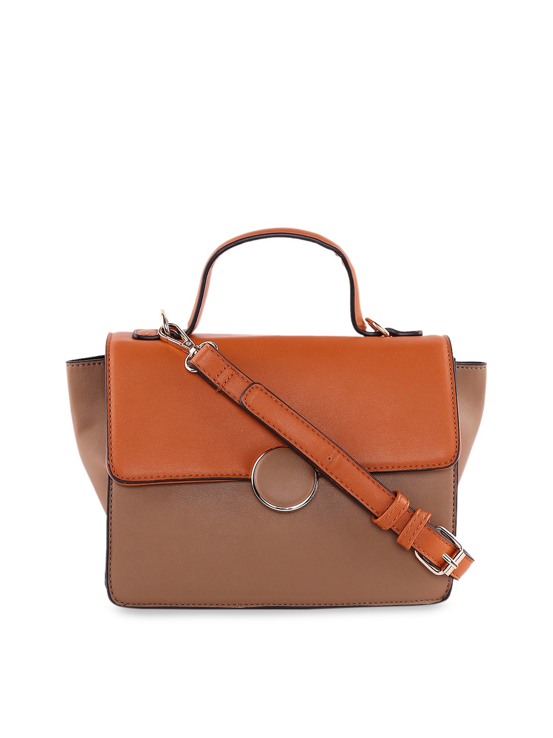 

Forever Glam by Pantaloons Colourblocked Synthetic Leather Satchel, Tan